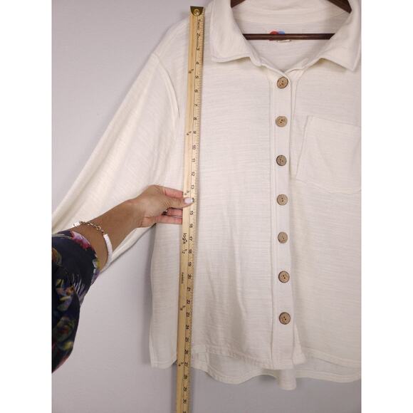 FP Beach by Free People Button Down Textured Sweater Top Ivory Size S Oversized - Picture 3 of 16